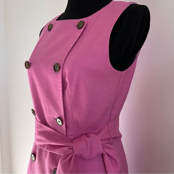 SOLD J CREW Linen Blend Double Breasted Belted Pink Dress Pockets Size 6 - Picture 5 of 11